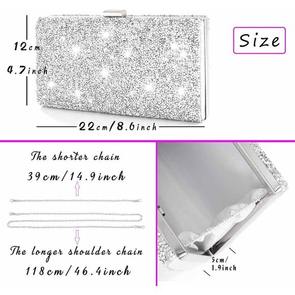 ⚡ Women\'s Glitter Double Sided Diamond Evening Clutch Crossbody Silver Bag